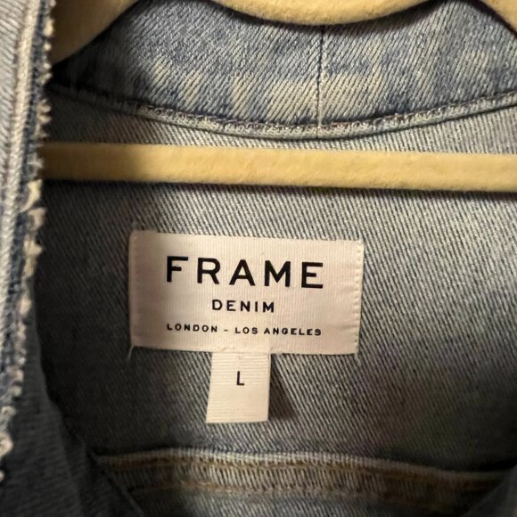 FRAME Le Tie-Neck Button-Front Light-Wash Denim Jacket Size L - Picture 5 of 5